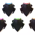 Black Shoulder Armor Pieces With Colorful Glowing Stripes In Various Colors