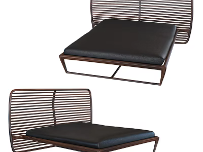 Modern Single Bed With Slatted Metal Frame And Black Leather Mattress Design 3d model