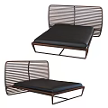 Modern Single Bed With Slatted Metal Frame And Black Leather Mattress Design