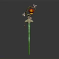 Traditional Decorative Stick With Green Pole Red Spherical Ornament And Pink Flowers
