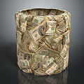 Unique Trash Can Woven From Dollar Bills With Creative Decorative Design 3d model