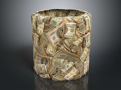 Unique Trash Can Woven From Dollar Bills With Creative Decorative Design 3d model