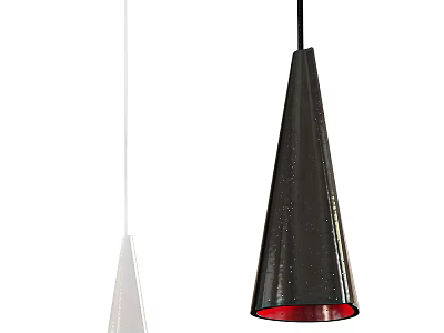Modern Conical Pendant Light With Black White Finish And Red Bottom Accent 3d model