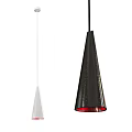 Modern Conical Pendant Light With Black White Finish And Red Bottom Accent