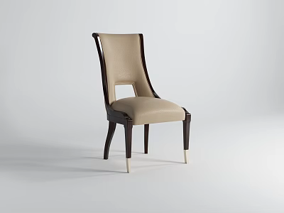 Elegant Modern Dining Chair With Beige Upholstered Seat And Dark Wood Frame 3d model