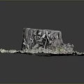 Wooden Tree Stump With Stone Base And Natural Moss Covered Ground