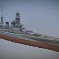 Classic Military Battleship with Turrets Smokestacks Superstructure and Brown Hull Design