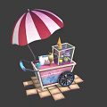 Vibrant Ice Cream Cart With Red And White Striped Umbrella Cones And Fruits