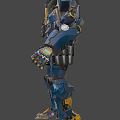 Blue and Orange Detailed Mech Suit With Metallic Texture And Illuminated Mechanical Parts