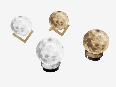 Moon Shaped Decorative Lamps with White Brown Colors and Gold Black Bases 3d model