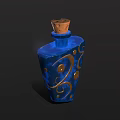Decorative Blue Bottle with Gold Swirl Patterns and Wooden Cork Top