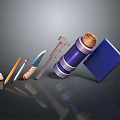 Essential Daily Living Supplies Including Pencil Sharpener Knife Caliper Thermos And Blue Notebook