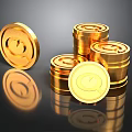 Household Gold Coins With Euro Symbol Stacked And Single On Black