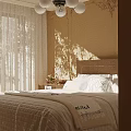 Wooden Nightstand Beside Bed With Vintage Lamp Flower Vase And Photo In Sunlight Shadows