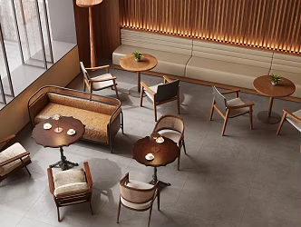 Quiet Cafe Coffee Shop Dining Table and Chair Coffee Table and Chair Quiet Card Seat Sofa Coffee Shop Casual Chair American Retro Style Cafe 3d model