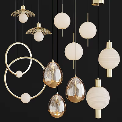 Modern Pendant Lights With Geometric Shapes Glass Balls And Metal Frames For Interior Design 3d model