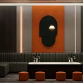 Luxury Modern KTV Lounge Interior With Orange Wall Art And Leather Seating