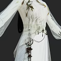 Game and Movie Character in Traditional Costume With Bamboo Leaf Patterns Long Hair and Flowy Sleeves