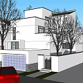Modern Detached Villa With Dark Roof Multiple Floors Large Windows And Trees Around