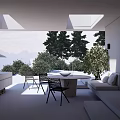Modern Home Balcony Interior With Skylights Mountain View And Outdoor Sofa