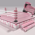 Pink Boxing Ring With Striped Posts And Matching Boxing Gloves Sports Equipment