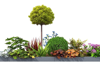 Lush Garden Border With Colorful Flowers Diverse Shrubs And Green Leafy Tree 3d model