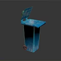 Modern Blue Waste Bin With Flip Lid And Rolling Wheels Design Feature