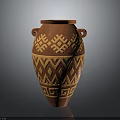 Terracotta Decorative Vase With Geometric Patterns And Two Side Handles For Household Use