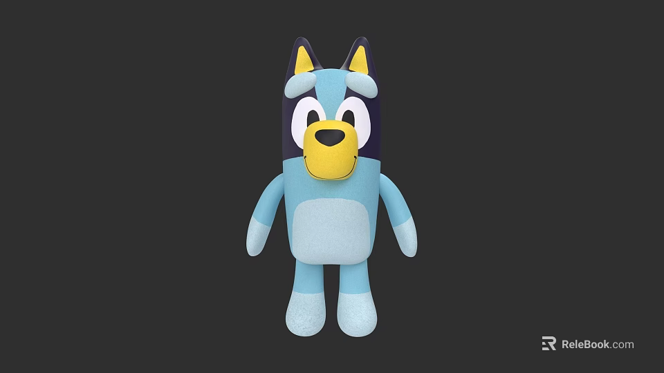Cute Blue Cartoon Stuffed Animal Toy With Yellow Nose And Black Ears 3d model 