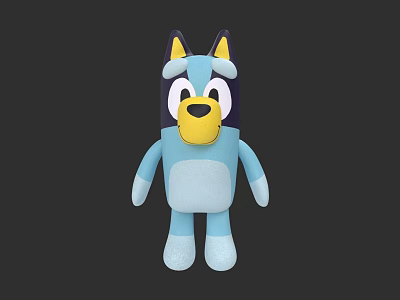 Cute Blue Cartoon Stuffed Animal Toy With Yellow Nose And Black Ears 3d model