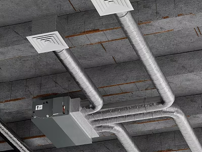 Ceiling Mounted Daily Use Electrical Appliance With Metal Pipes And Ducts 3d model