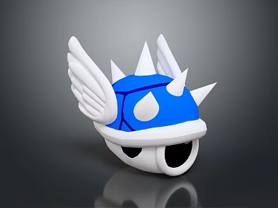 Stylish Blue Helmet With White Wings And Decorative Spikes Design Elements 3d model