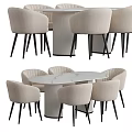 Modern Dining Table and Chairs Set with Beige Upholstered Seats and Marble Tabletop
