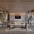 Modern Sales Office Interior Featuring Wooden Ceiling Sofa Tables Chairs Green Plants And Large Windows
