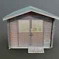 Wooden Cabin Exterior With Green Roof Wooden Door Double Windows And Small Steps