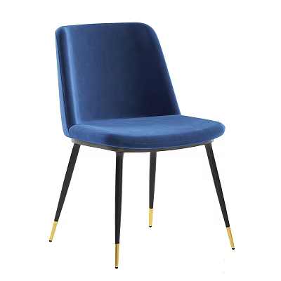 Blue Velvet Dining Chair With Black Legs And Gold Accents 3d model
