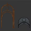 Brown Arched Architectural Structure With Columns And Black Semicircular Grid Decorative Element