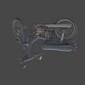 Old Motorcycle With Worn Black Seat Rusty Metal Parts And Red Cloth Decoration