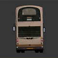 Light Pink Double Decker Bus With Orange Stripe Two Levels Windows And Smooth Surface Reflection