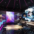 Modern KTV Lounge Interior With Neon Lights Bar Counter Sofa And Wine Rack