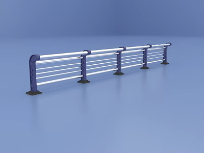 Modern Metal Railings With Blue Posts White Rails And Sturdy Base 3d model