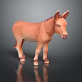 Realistic Brown Donkey Model Standing On Smooth Surface With Clear Reflection