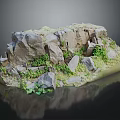 Wood And Stone Craft Model With Natural Greenery And Rock Details