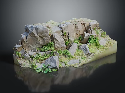 Wood And Stone Craft Model With Natural Greenery And Rock Details 3d model