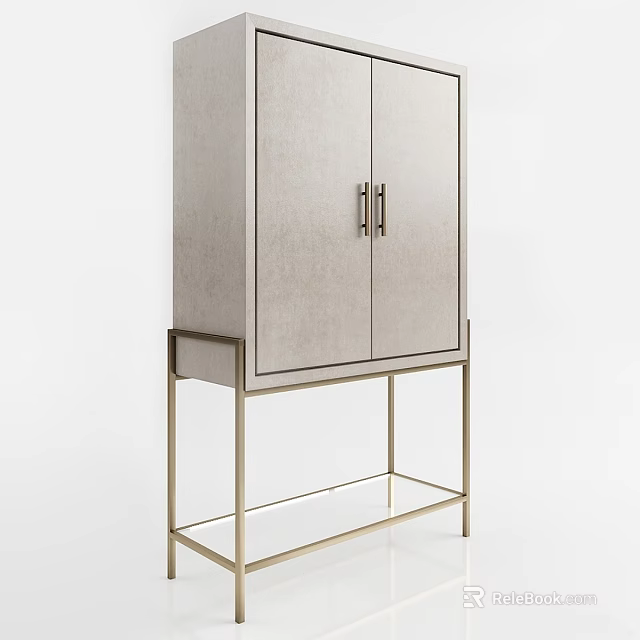 Elegant Modern Cabinet With Double Doors And Gold Metal Frame Stand 3d model 