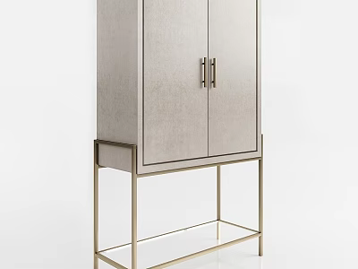 Elegant Modern Cabinet With Double Doors And Gold Metal Frame Stand 3d model