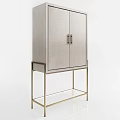 Elegant Modern Cabinet With Double Doors And Gold Metal Frame Stand
