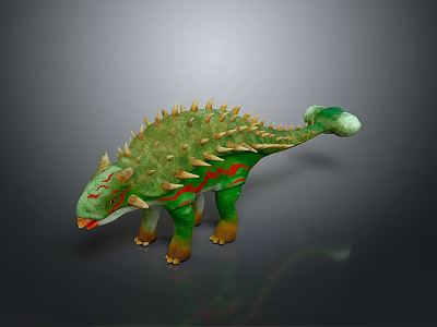 Green Ankylosaurus Like Dinosaur Model with Red Spots Yellow Spikes and White Green Tail Tip 3d model