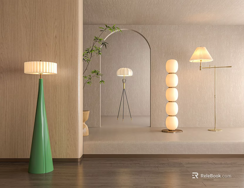 Various Style Floor Lamps In Modern Interior Space 3d model