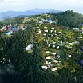 Scenic Garden Landscape With Lush Forests Mountain Backdrops Open Green Spaces And Architectural Pavilions